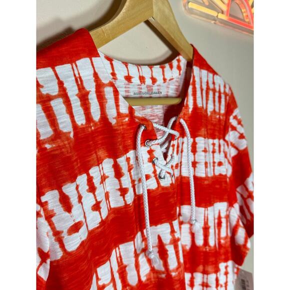 NWT Allison Daley Plus Size Top 1X Tie-Dye Short Sleeve Casual Coastal Tie Front - Picture 2 of 8